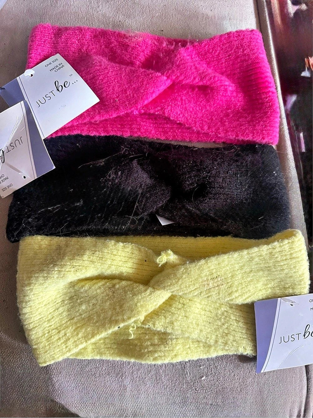 Just Be Set of 3 Headbands Pink Black Yellow NWT